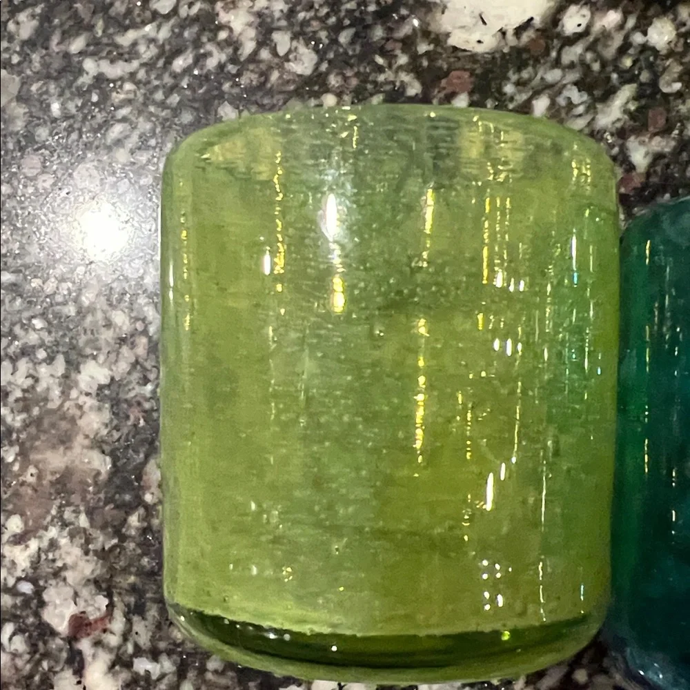 Crate&Barrel Green and Blue Glass Candle Holders